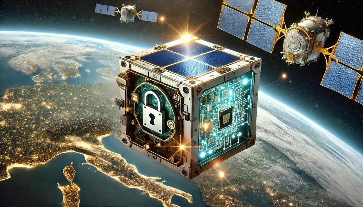 Cubesat with Cybersecurity Symbol