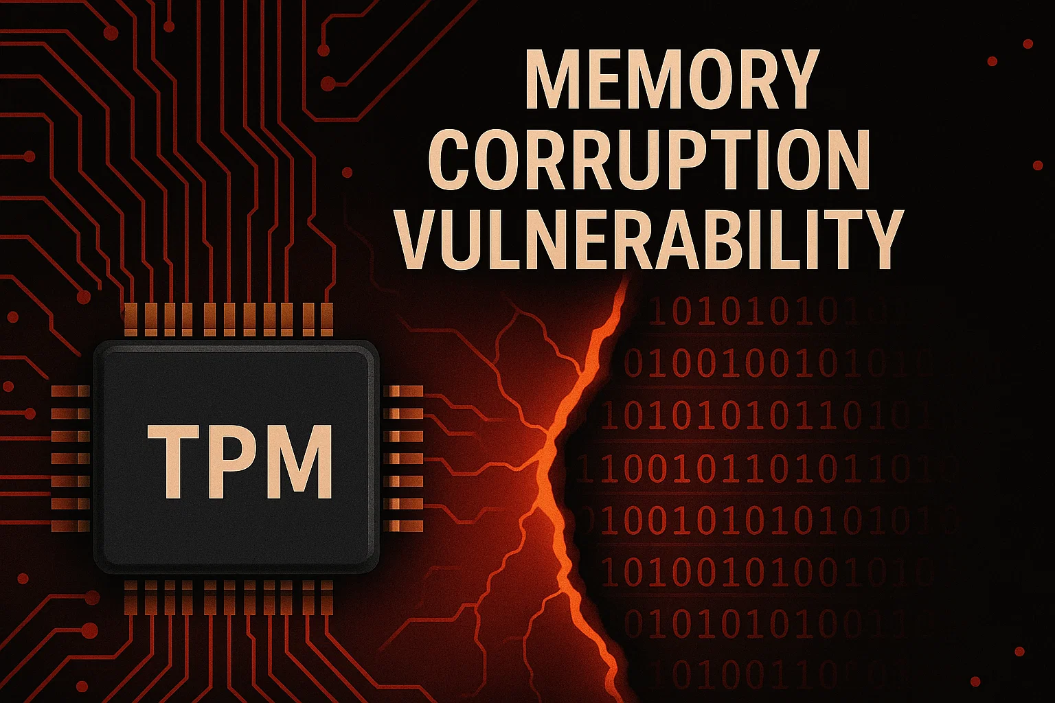 TPM chip with text suggesting a memory corruption vulnerability
